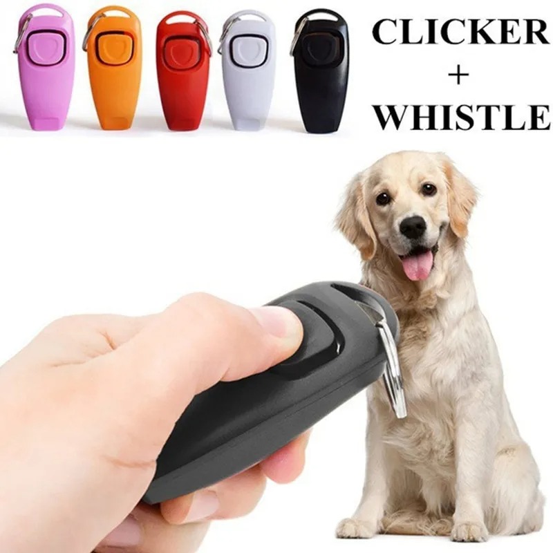 Training Clicker Dog - คลิกเกอร์ฝึกสัตว์เลี้ยง 2 in 1 พร้อมนกหวีด, เครื่องมือช่วยฝึกป้องกันการเห่าพร้อมพวงกุญแจสำหรับลูกสุนัข