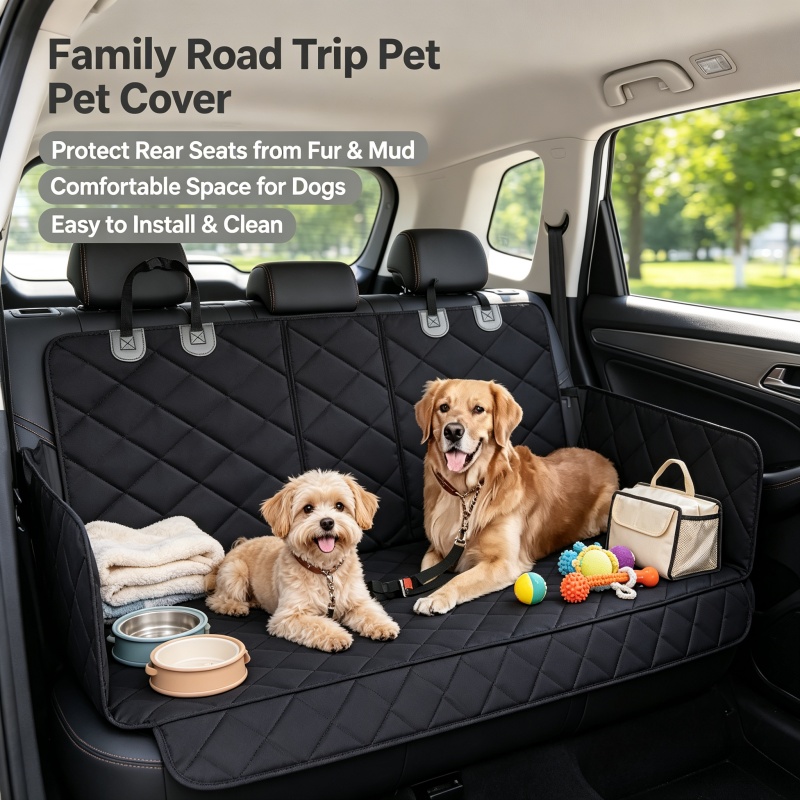 Dog Raincoat - เบาะรองนั่งในรถสำหรับสุนัข ที่นอนสำหรับสัตว์เลี้ยง ป้องกันน้ำ พร้อมที่วางแขนตรงกลางเบาะนั่งสำหรับสุนัข