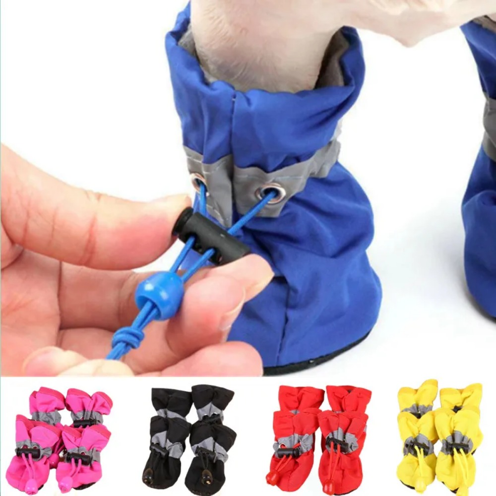 Dog Booties Paw Protector - รองเท้าป้องกันอุ้งเท้าสัตว์เลี้ยงขนาดเล็ก 4 ชิ้น/ชุด กันน้ำ กันลื่น รองเท้ากันฝนสำหรับสุนัขและลูกแมว