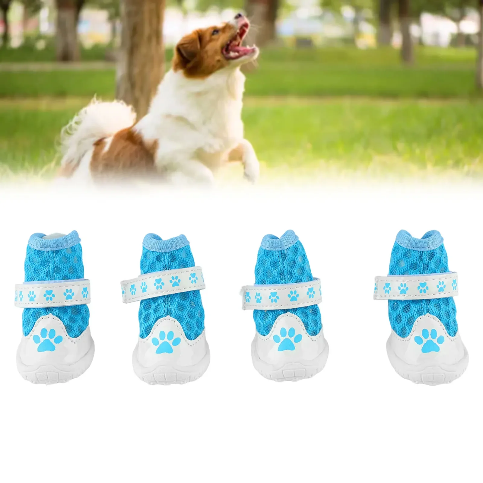 Dog Booties Paw Protector - รองเท้าสุนัข4ชิ้นระบายอากาศได้ดี, รองเท้าแฟชั่นฤดูใบไม้ผลิฤดูร้อนน้ำหนักเบากันลื่นป้องกันอุ้งเท้าสุนัขสำหรับเดินกลางแจ้ง