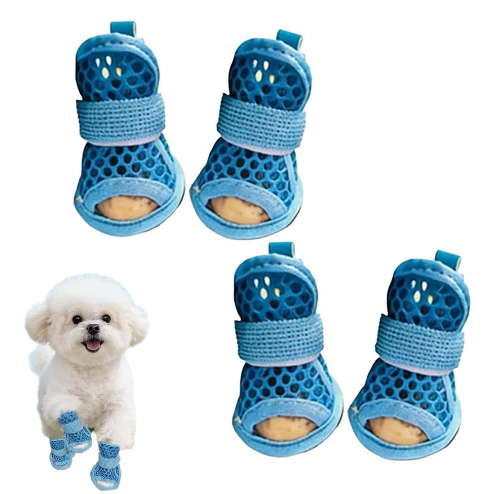 Dog Booties Paw Protector - รองเท้าสุนัขแบบตาข่ายระบายอากาศสำหรับฤดูร้อน รองเท้าแตะสัตว์เลี้ยงกันลื่นสำหรับสุนัขตัวเล็ก รองเท้าผ้าใบพร้อมเชือกผูกยืดหยุ่น ป้องกันอุ้งเท้าสำหรับกิจกรรมกลางแจ้ง