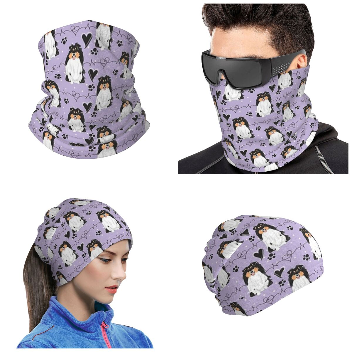Dog Bandana Scarf - ผ้าพันคอพิมพ์ลาย LOVE Tri Color Sheltie Dog